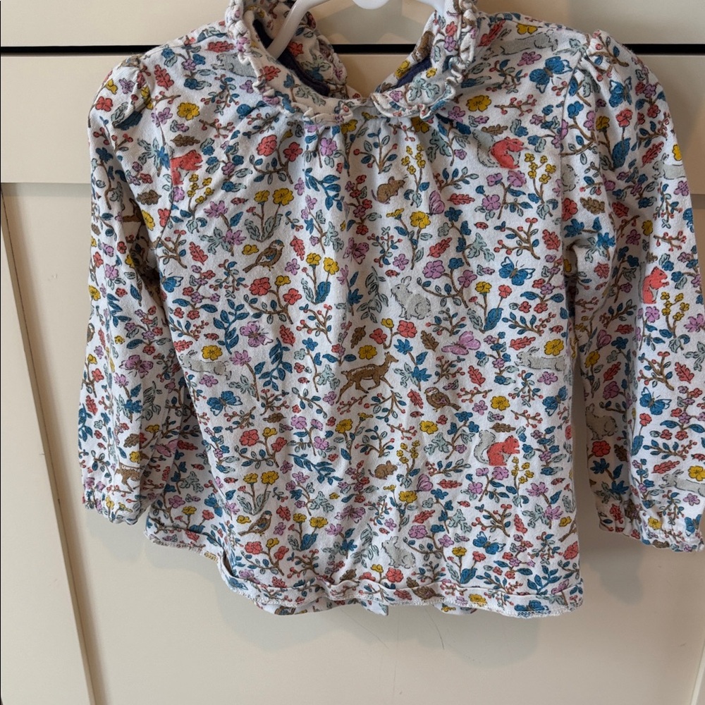 Baby Boden White Floral & Woodland Animal Long-Sleeve Top